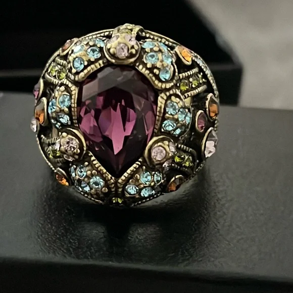 Heidi Daus Teardrop Amethyst Crystal Studded Statement Ring-10.5 - Picture 1 of 11